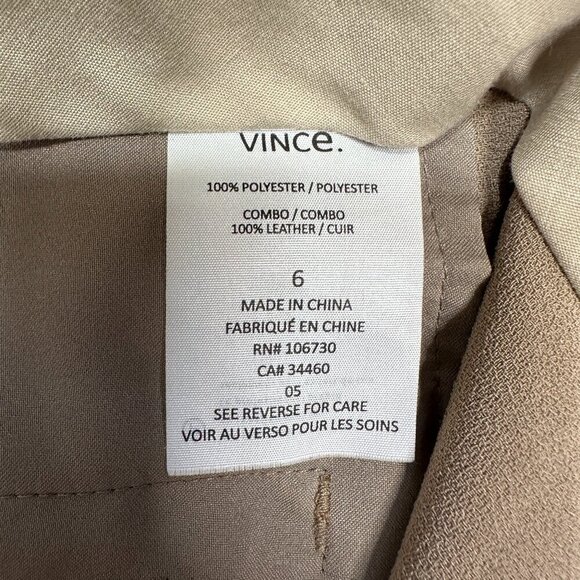 VINCE. Women's Size 6 Asymmetric Harem Trousers Leather Trim Brown Taupe - Picture 16 of 16